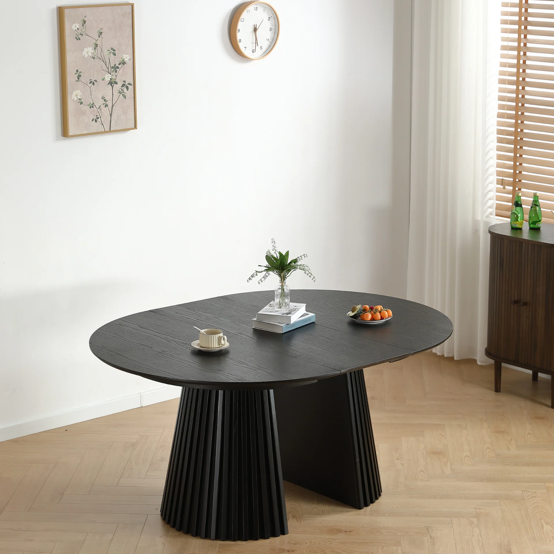Lewis - Rundt lamellbord i svart ekfanér med utdragsfunktion 120/160/200 cm - 2 tilläggsskivor ingår - Image 2