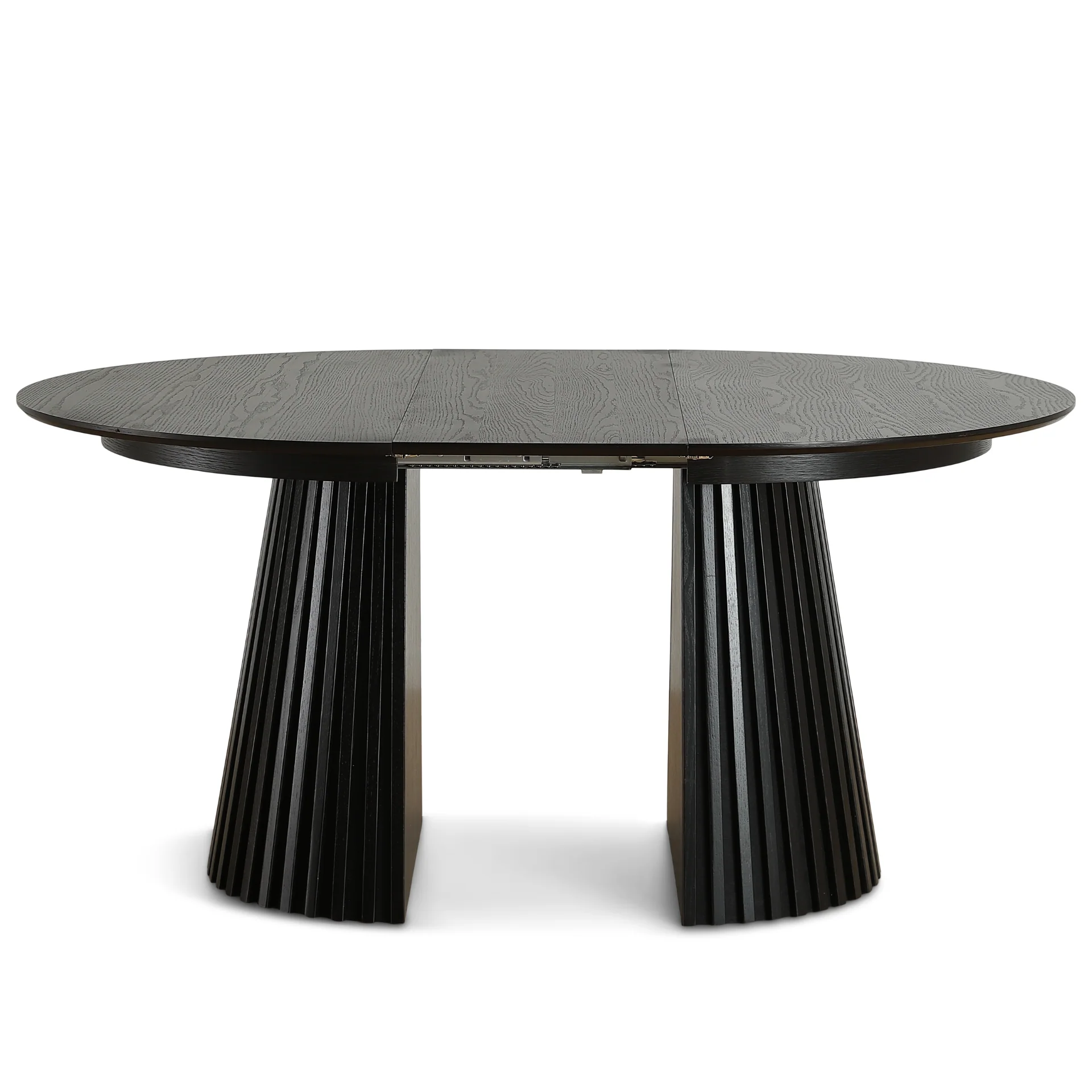 Lewis - Rundt lamellbord i svart ekfanér med utdragsfunktion 120/160/200 cm - 2 tilläggsskivor ingår - Image 7