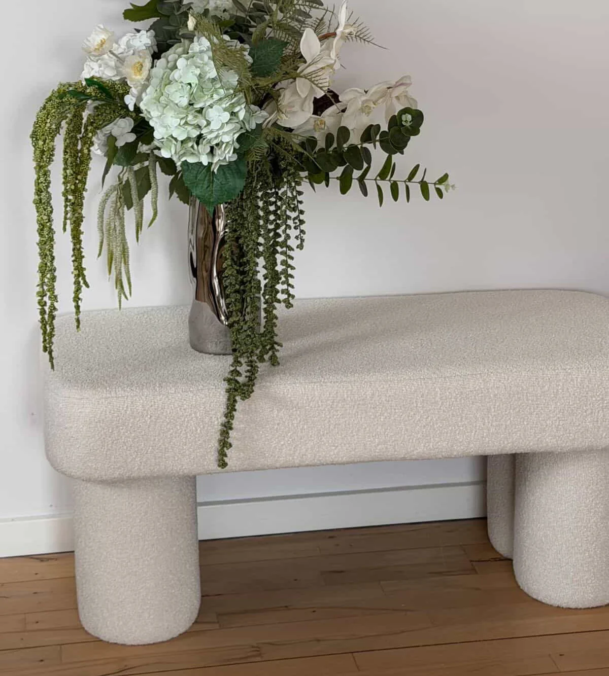 Linea bänk vit bouclé 100x42x44 cm - Image 3