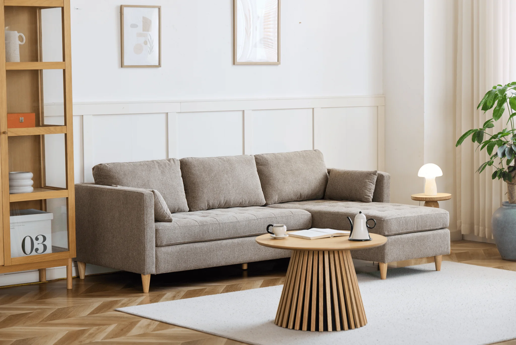 Lulu - Höger- och vänstervänd vändbar schäslongsoffa i sand - L: 215 x D: 82 x H: 78 cm - Image 8