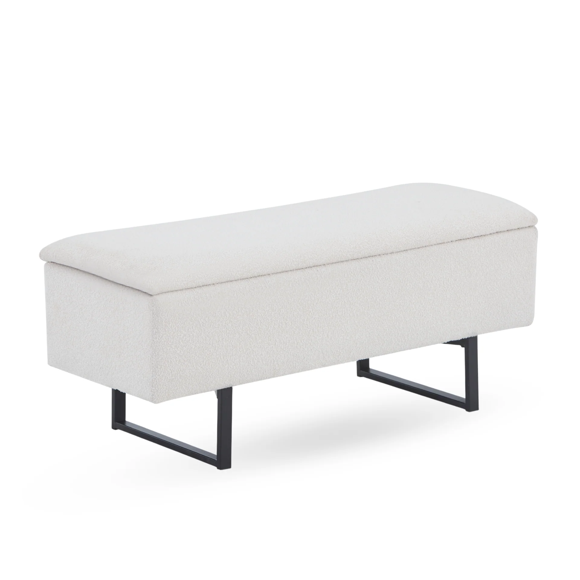Malika bänk med förvaring i vit bouclé 95x35x40 cm - Image 3