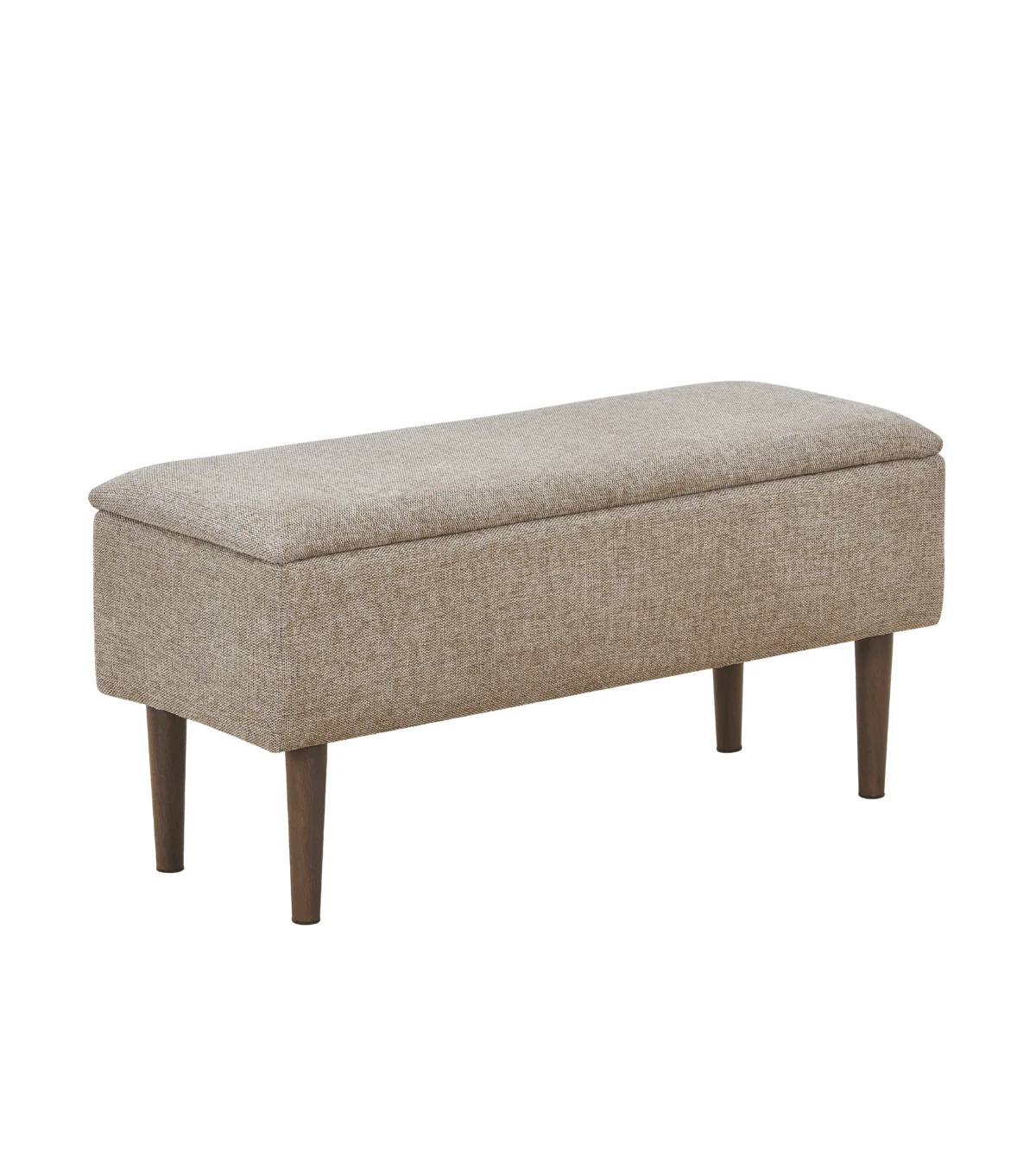 Malika bänk – sandfärgat tyg med förvaring och ben i rökt eklook, 95x35x45 cm - Image 4
