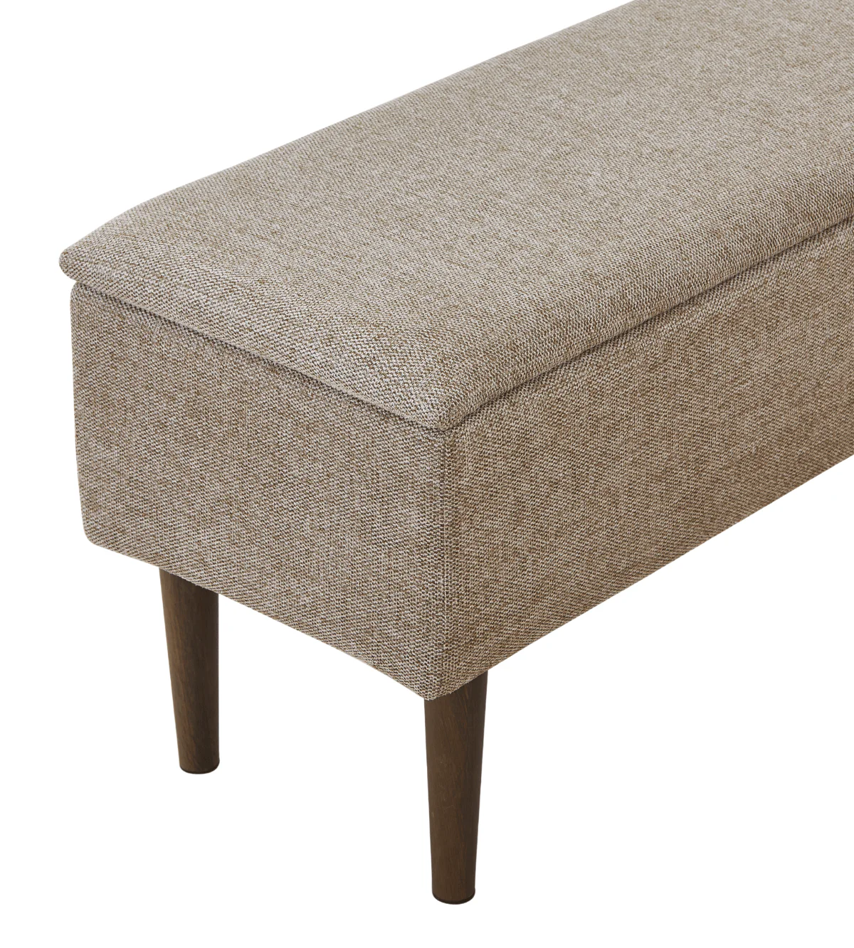 Malika bänk – sandfärgat tyg med förvaring och ben i rökt eklook, 95x35x45 cm - Image 5