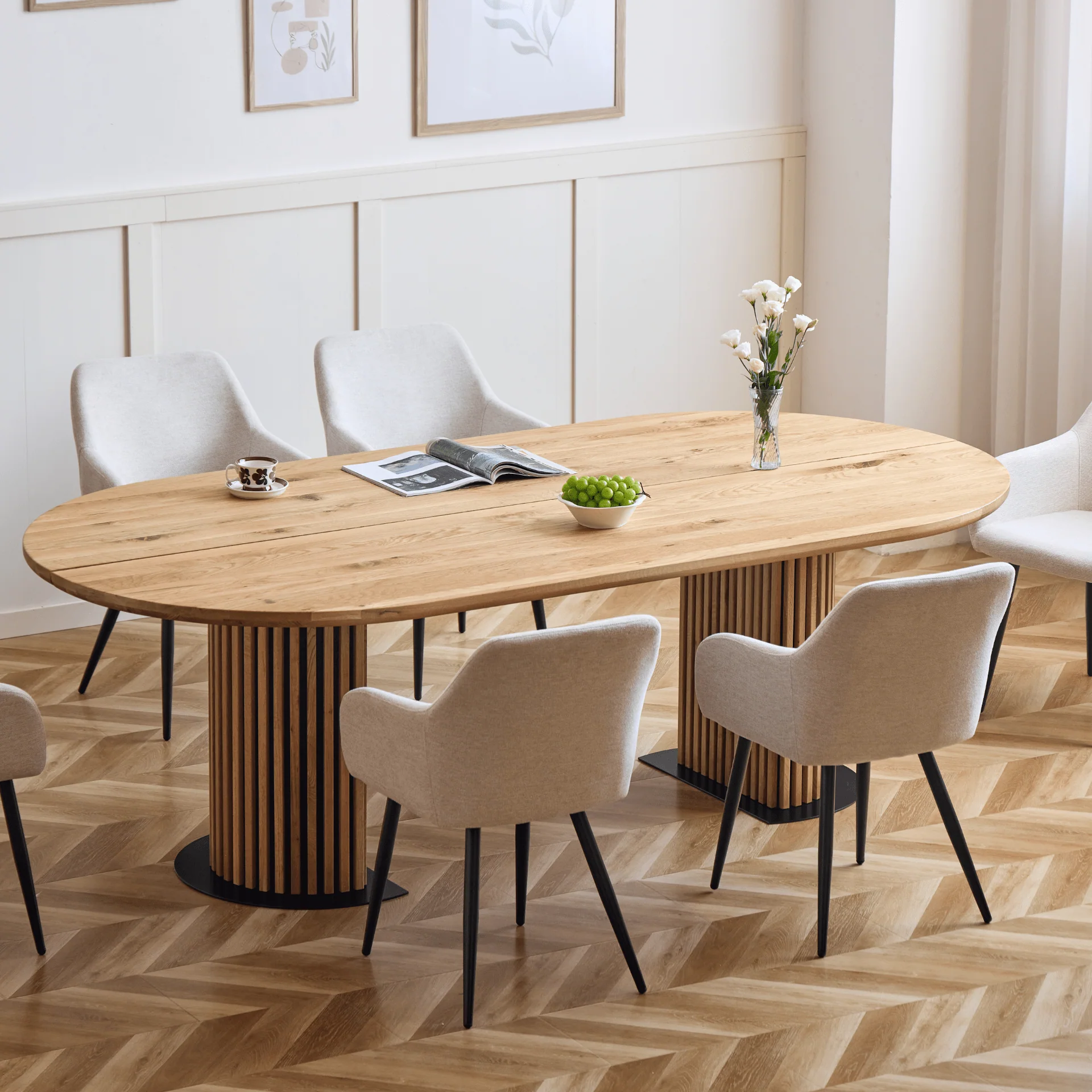 Matteo - Plankbord med lamellunderrede i oljad/naturell massiv ek 300x120x77 cm - Image 2