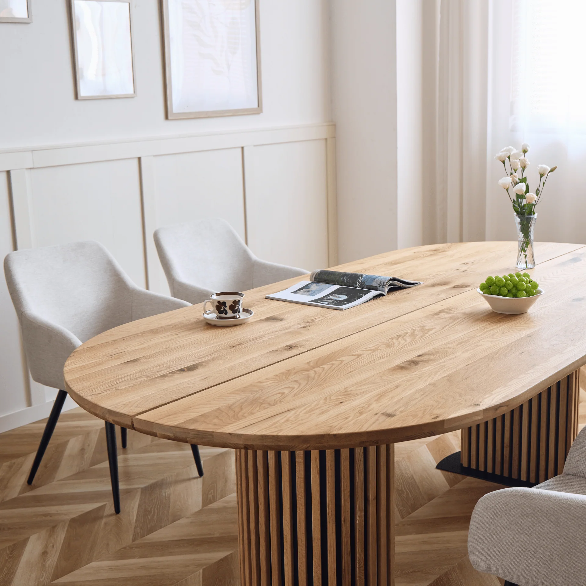 Matteo - Plankbord med lamellunderrede i oljad/naturell massiv ek 300x120x77 cm - Image 6