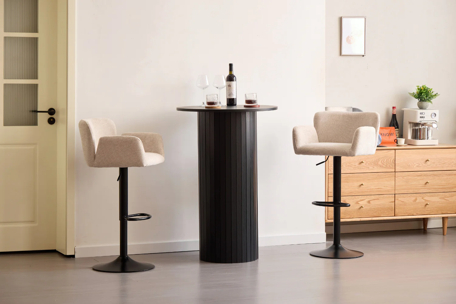 Melody Barstol - beige textil med justerbar höjd och snurrfunktion - Image 3