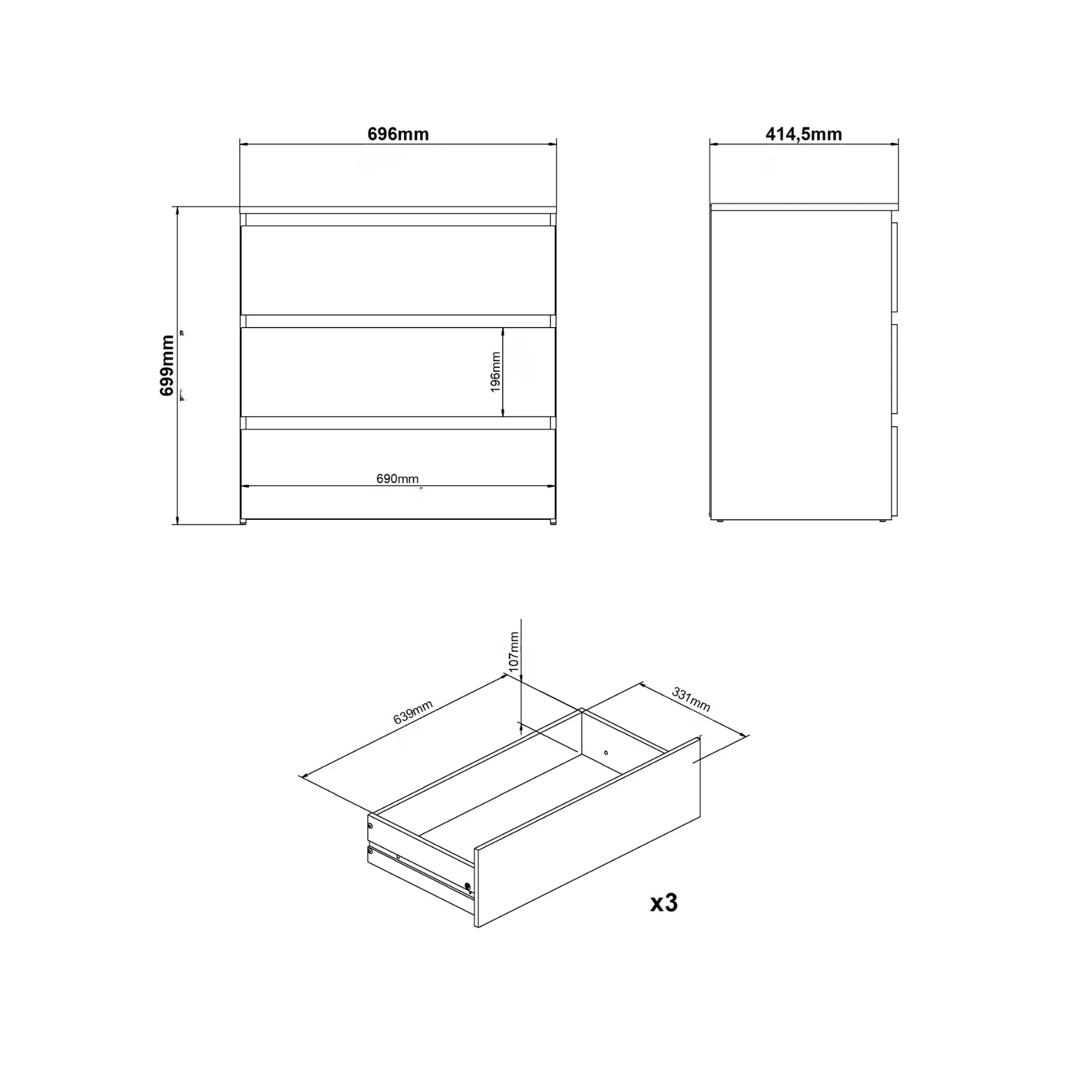 Maise Kommod 70x70x41 cm med 3 lådor i vitt - Image 8