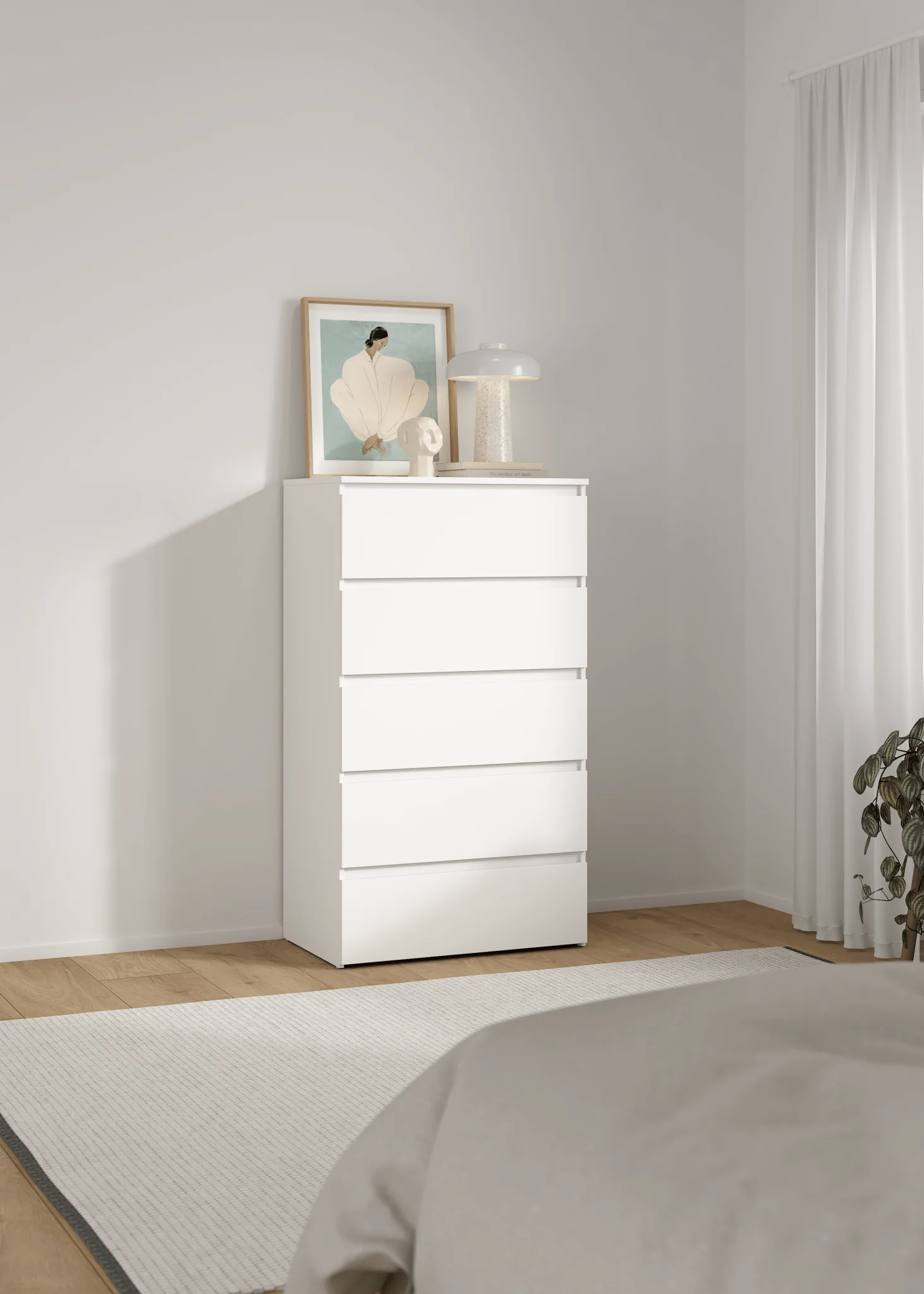 Maise byrå/kommod H:114 x B:65 x D:41 cm med 5 lådor i vitt - Image 2