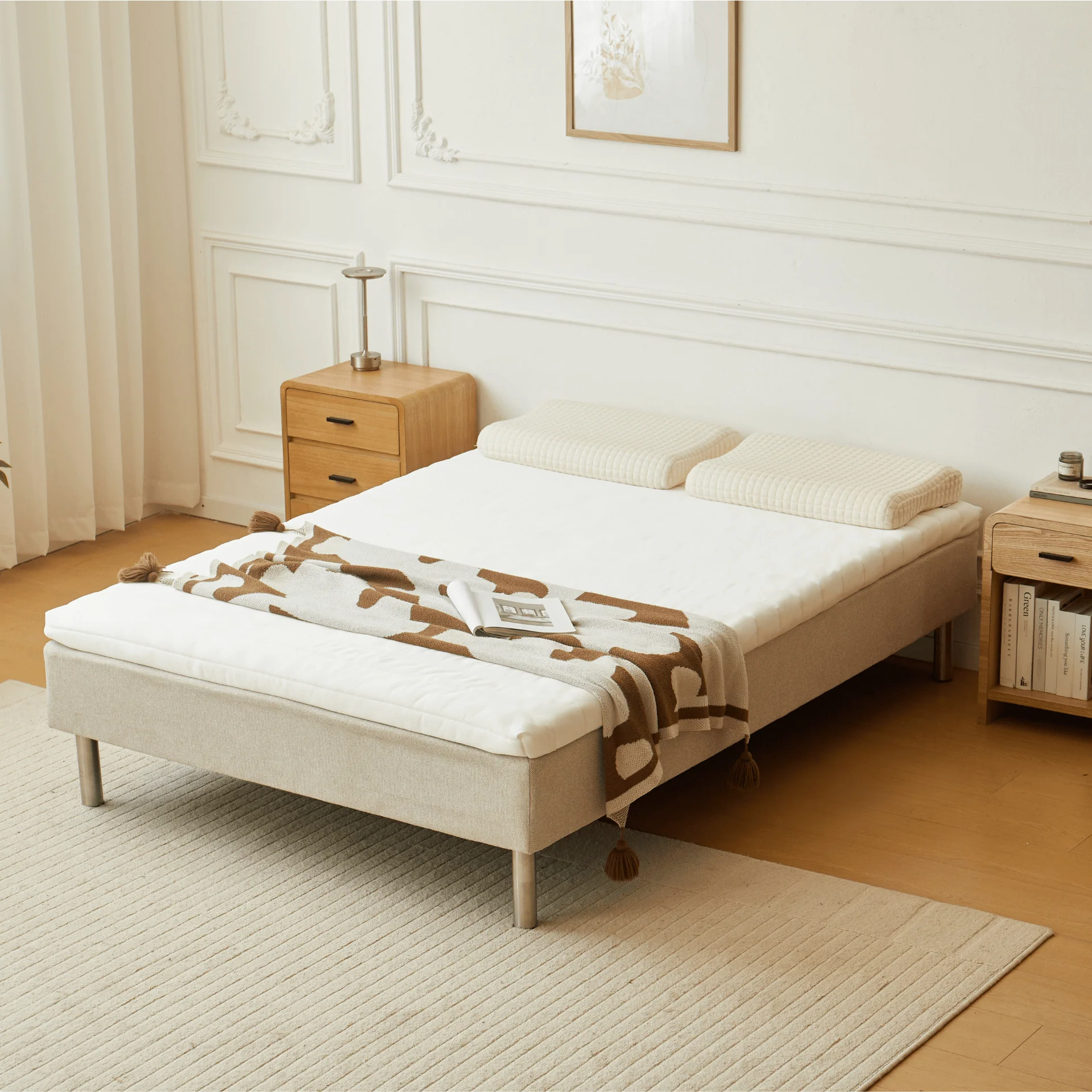 Premium resårbotten i beige 140x200 cm med 7 cm bäddmadrass i memoryskum exkl. ben - Image 3