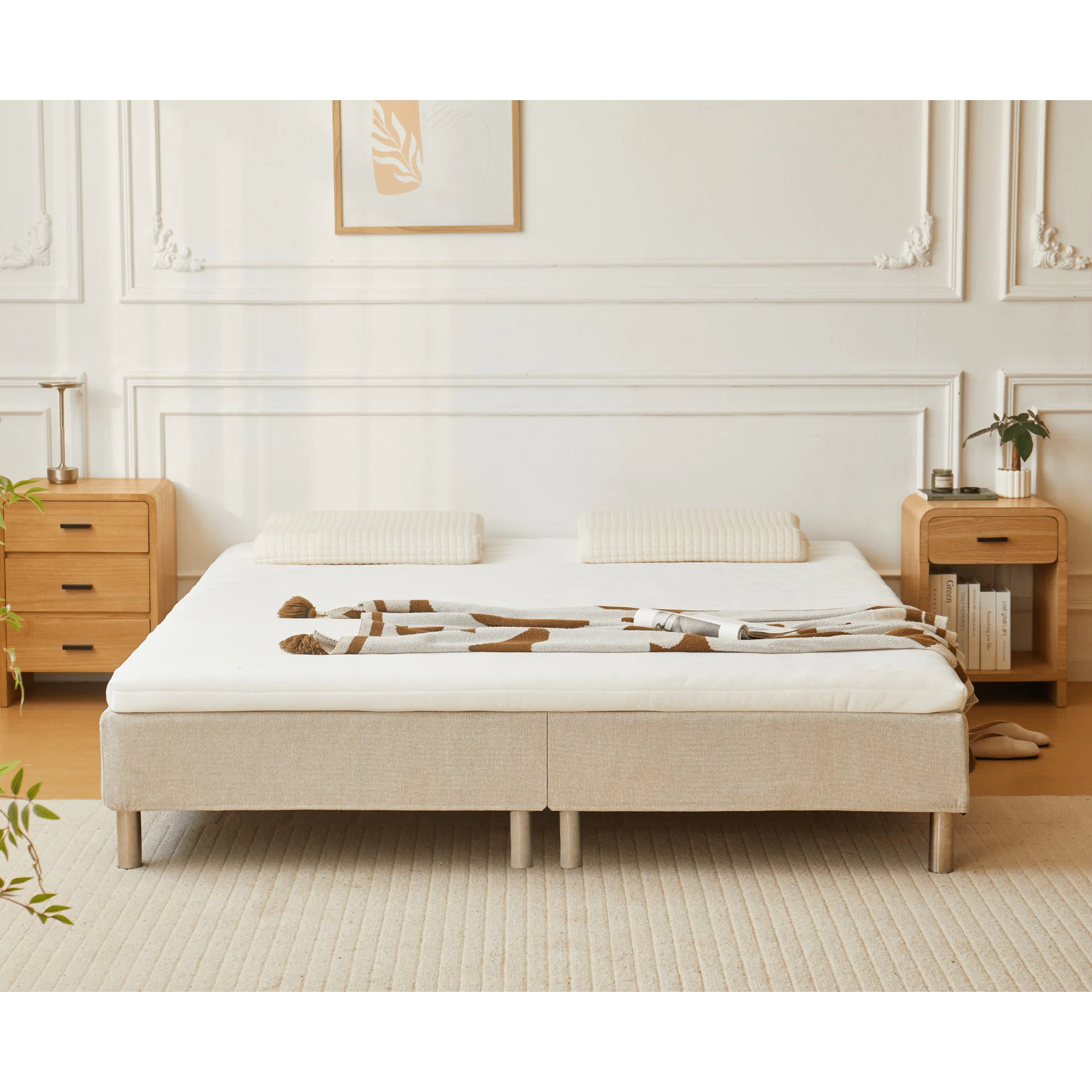 Premium resårbotten i beige 180x200 cm med 7 cm bäddmadrass i memoryskum exkl. ben