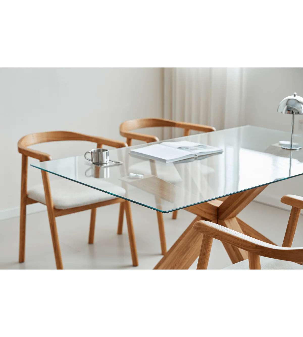 Sidney - Matbord i glas med ben i massiv ek 150x90 cm - Image 7