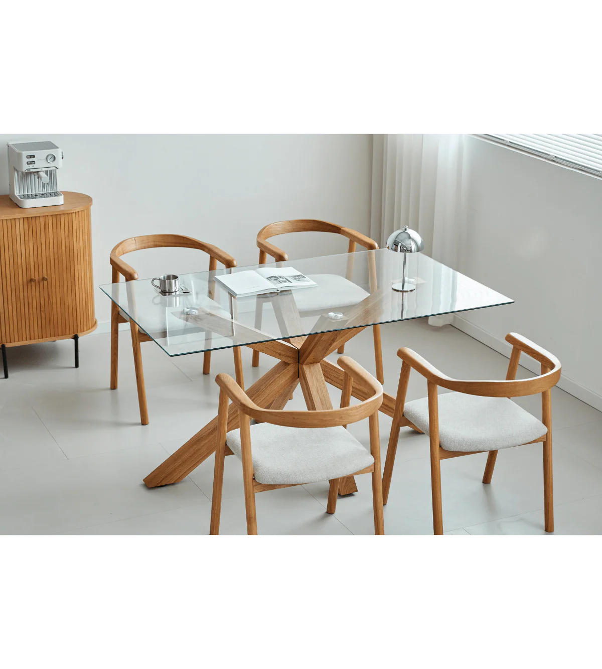 Sidney - Matbord i glas med ben i massiv ek 150x90 cm - Image 9