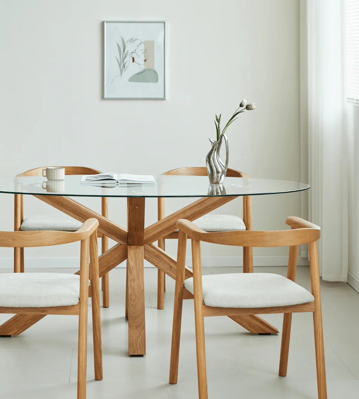 Sidney - Matbord i glas med ben i massiv ek 175x90 cm - Image 2