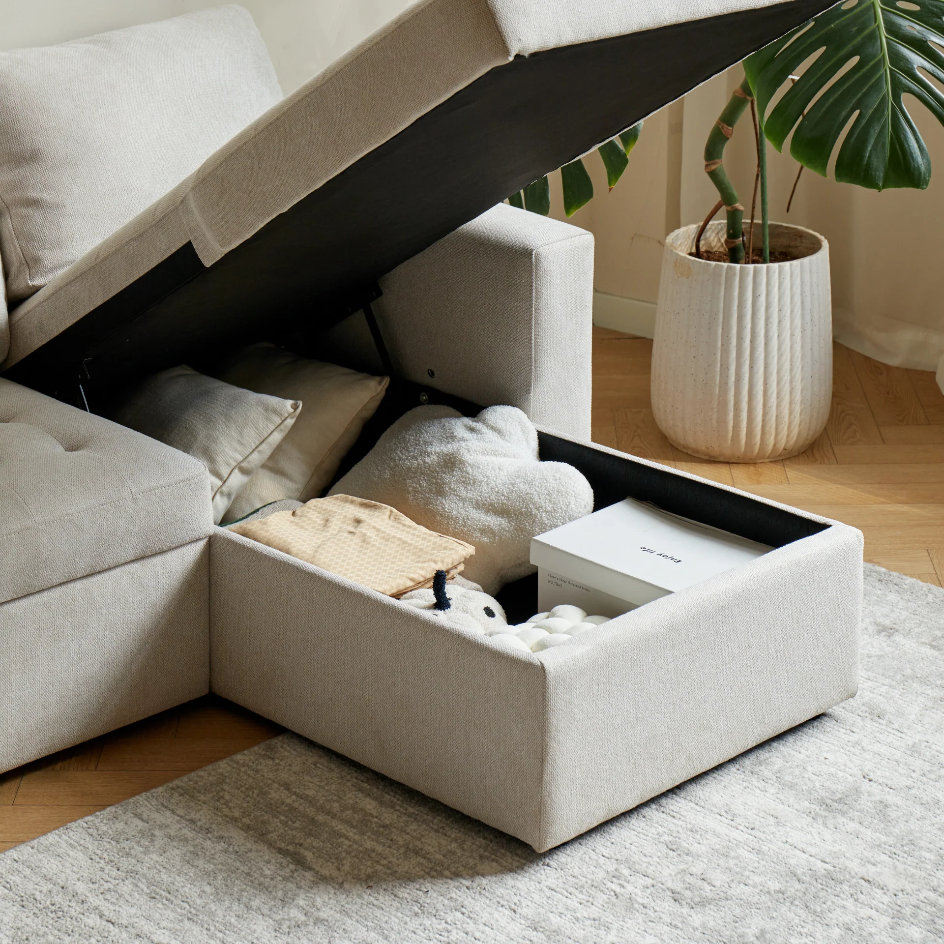 Sinus - Vändbar, bäddsoffa med schäslong och förvaring i beige - Image 3